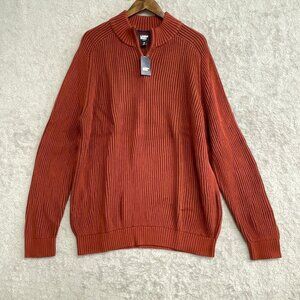 NEW Lands’ End Men’s XL Ribbed Knit Sweater Mock neck Red Rust 100% Cotton